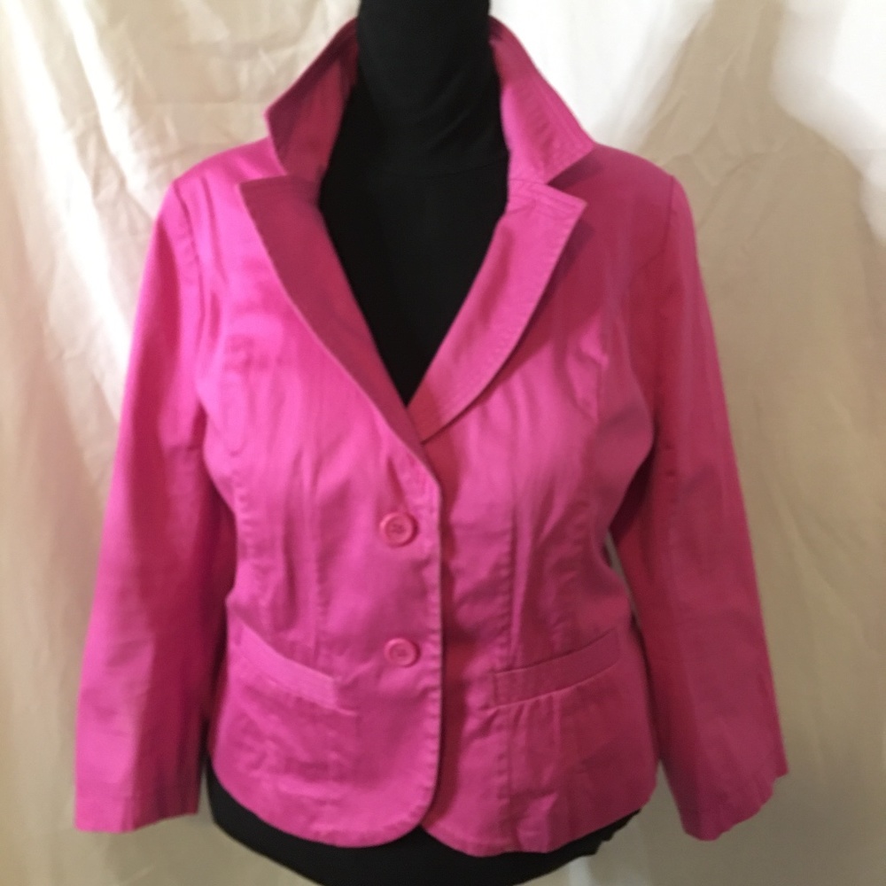 Lane Bryant Cotton Hot Pink 3/4 Sleeve Jacket 16